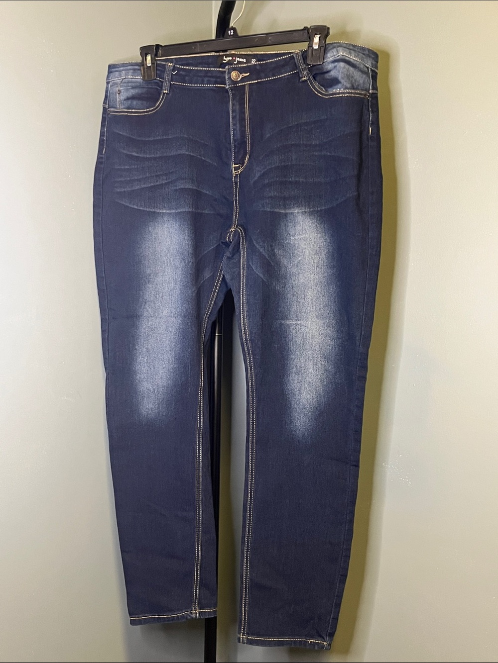 Hype Women's Dark Blue Skinny Jeans with Faded Thigh Detail